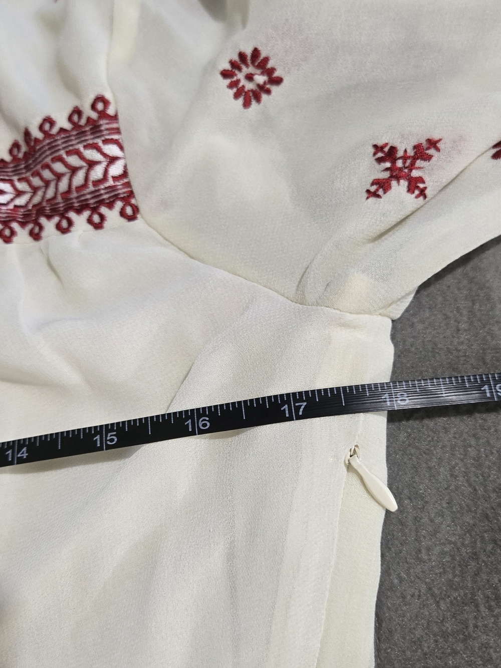 Topshop Embroidered Boho Peasant Blouse Red White Tie Front US 6 - Picture 6 of 7
